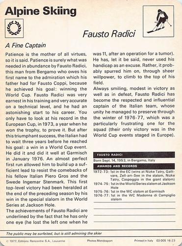 1977-79 Sportscaster Series 16 #16-23 Fausto Radici Back