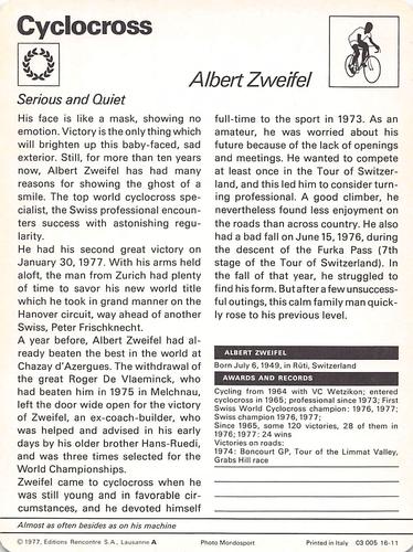1977-79 Sportscaster Series 16 #16-11 Albert Zweifel Back