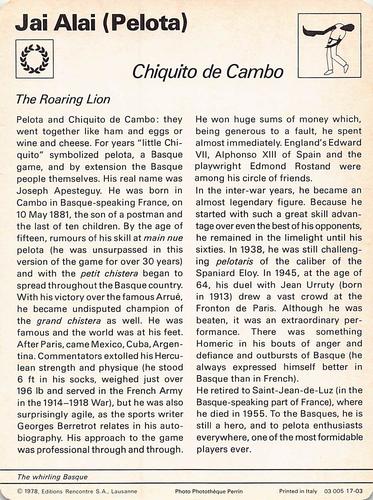 1977-79 Sportscaster Series 17 #17-03 Chiquito de Cambo Back