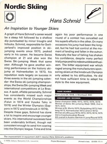 1977-79 Sportscaster Series 17 #17-11 Hans Schmid Back