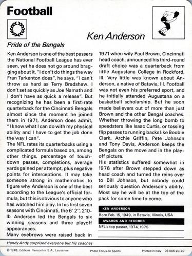 1977-79 Sportscaster Series 20 #20-20 Ken Anderson Back