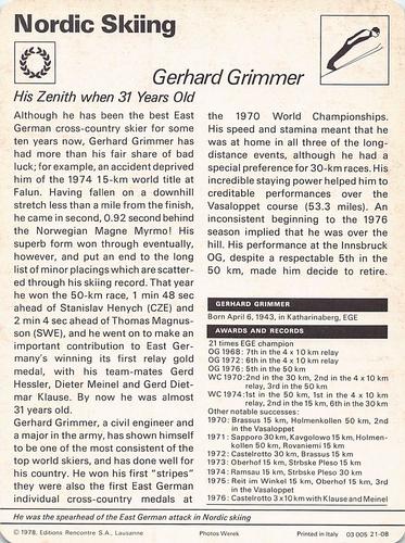 1977-79 Sportscaster Series 21 #21-08 Gerhard Grimmer Back