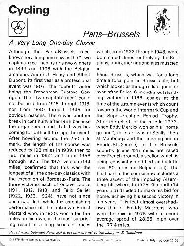 1977-79 Sportscaster Series 23 #23-06 Paris-Brussels Back