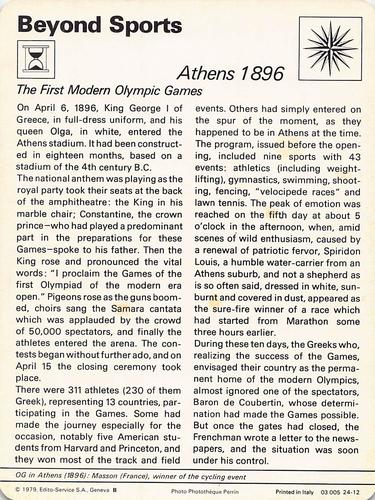 1977-79 Sportscaster Series 24 #24-12 Athens 1896 Back