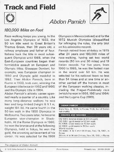 1977-79 Sportscaster Series 25 #25-03 Abdon Pamich Back