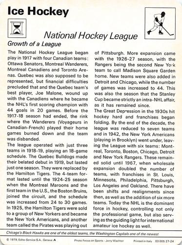 1977-79 Sportscaster Series 27 #27-24 National Hockey League Back
