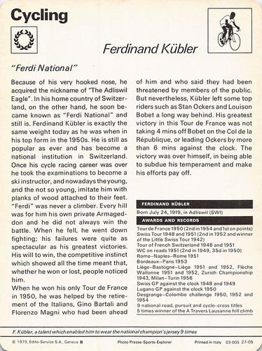 1977-79 Sportscaster Series 27 #27-05 Ferdinand Kübler Back