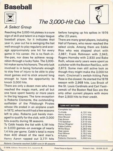 1977-79 Sportscaster Series 32 #32-01 The 3,000 Hit Club Back