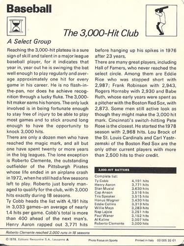 1977-79 Sportscaster Series 32 #32-01 The 3,000 Hit Club Back