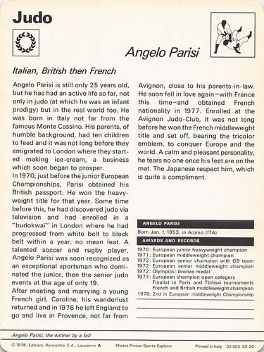 1977-79 Sportscaster Series 33 #33-20 Angelo Parisi Back