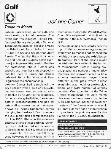 1977-79 Sportscaster Series 34 #34-17 JoAnne Carner Back