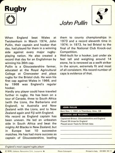 1977-79 Sportscaster Series 34 #34-11 John Pullin Back
