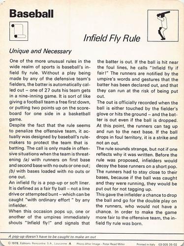 1977-79 Sportscaster Series 35 #35-02 Infield Fly Rule Back