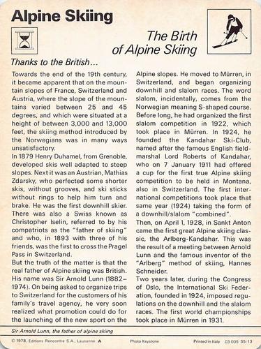 1977-79 Sportscaster Series 35 #35-13 The Birth of Alpine Skiing Back