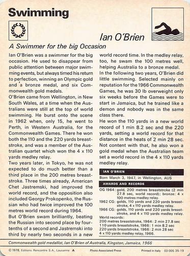 1977-79 Sportscaster Series 35 #35-19 Ian O'Brien Back