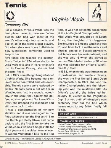 1977-79 Sportscaster Series 36 #36-14 Virginia Wade Back