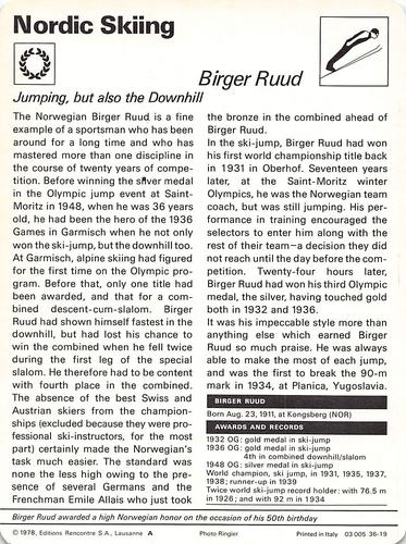 1977-79 Sportscaster Series 36 #36-19 Birger Ruud Back