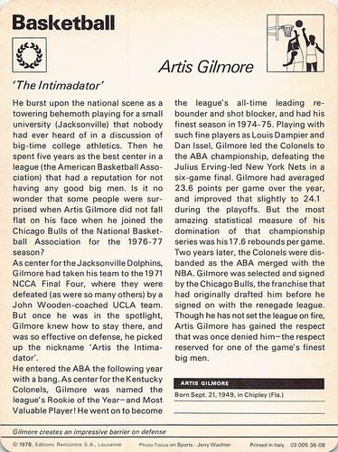 1977-79 Sportscaster Series 36 #36-08 Artis Gilmore Back