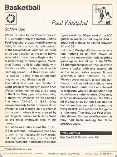 1977-79 Sportscaster Series 38 #38-11 Paul Westphal Back