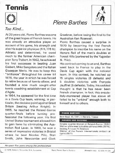1977-79 Sportscaster Series 41 #41-04 Pierre Barthes Back
