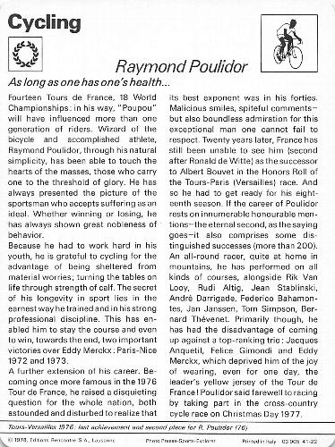 1977-79 Sportscaster Series 41 #41-22 Raymond Poulidor Back