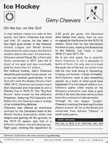 1977-79 Sportscaster Series 44 #44-20 Gerry Cheevers Back