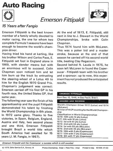 1977-79 Sportscaster Series 47 #47-03 Emerson Fittipaldi Back