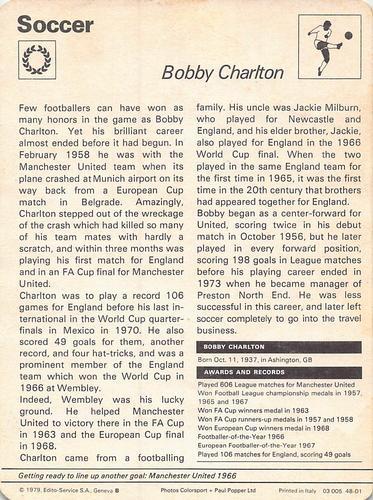 1977-79 Sportscaster Series 48 #48-01 Bobby Charlton Back
