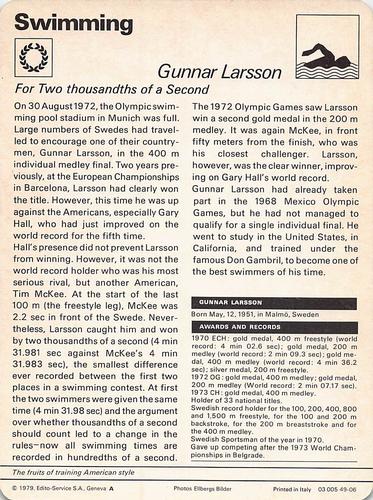 1977-79 Sportscaster Series 49 #49-06 Gunnar Larsson Back