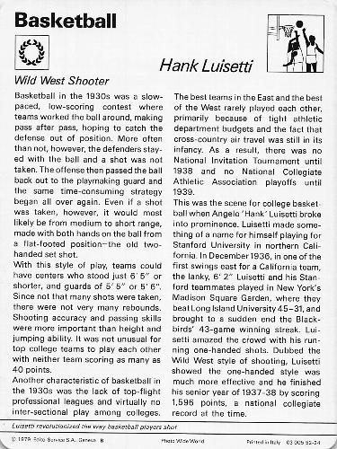 1977-79 Sportscaster Series 52 #52-24 Hank Luisetti Back