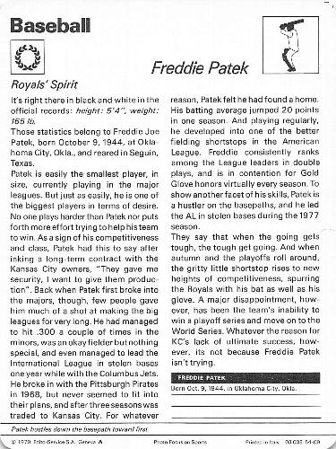 1977-79 Sportscaster Series 54 #54-09 Freddie Patek Back