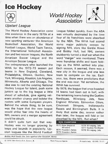 1977-79 Sportscaster Series 55 #55-23 World Hockey Association Back