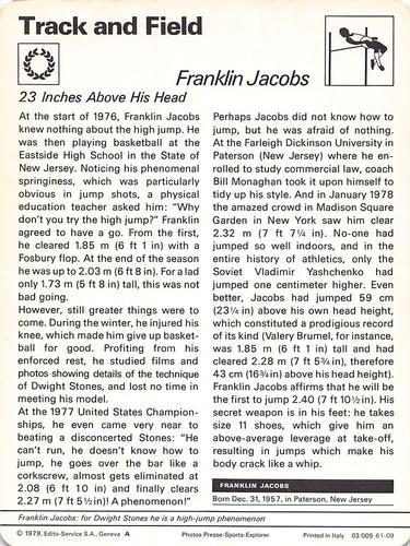 1977-79 Sportscaster Series 61 #61-09 Franklin Jacobs Back