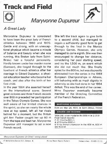 1977-79 Sportscaster Series 61 #61-15 Maryvonne Dupureur Back