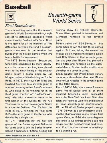 1977-79 Sportscaster Series 68 #68-10 Seventh-game World Series Back