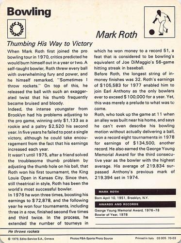 1977-79 Sportscaster Series 70 #70-03 Mark Roth Back