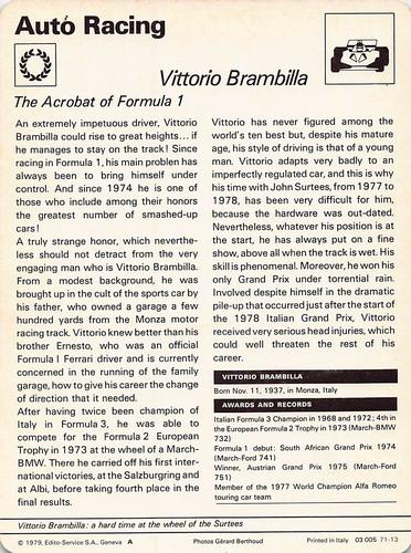 1977-79 Sportscaster Series 71 #71-13 Vittorio Brambilia Back