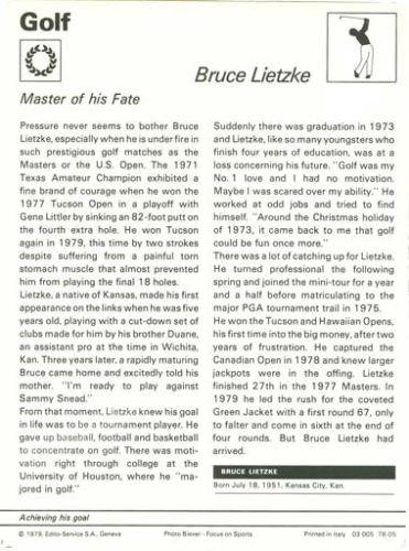 1977-79 Sportscaster Series 78 #78-05 Bruce Lietzke Back