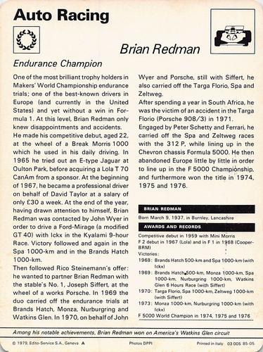 1977-79 Sportscaster Series 85 #85-05 Brian Redman Back