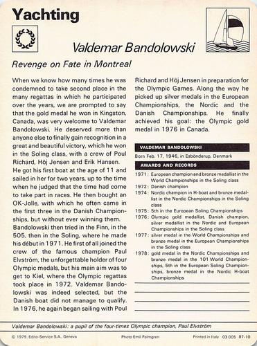 1977-79 Sportscaster Series 87 #87-10 Valdemar Bandolowski Back