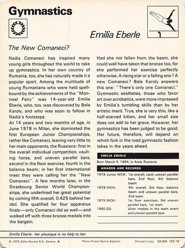 1977-79 Sportscaster Series 102 #102-18 Emilia Eberle Back