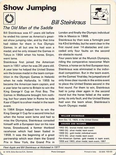 1977-79 Sportscaster Series 103 #103-03 Bill Steinkraus Back