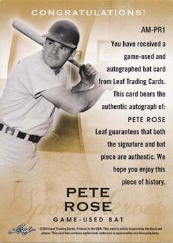 2014 Leaf Q - Autographed Memorabilia #AM-PR1 Pete Rose Back