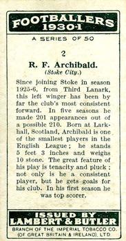 1931 Lambert & Butler Footballers 1930-1 #2 Bobby Archibald Back