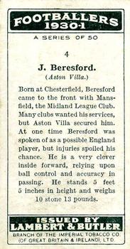 1931 Lambert & Butler Footballers 1930-1 #4 Joseph Beresford Back