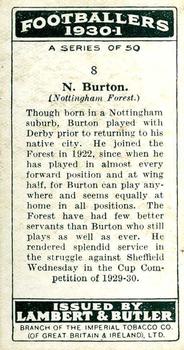 1931 Lambert & Butler Footballers 1930-1 #8 Noah Burton Back
