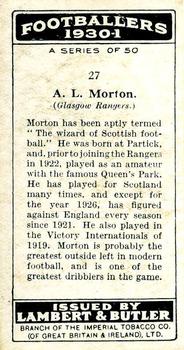 1931 Lambert & Butler Footballers 1930-1 #27 Alan Morton Back