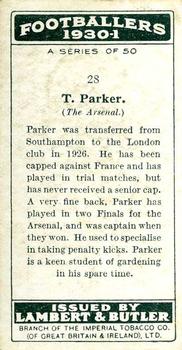 1931 Lambert & Butler Footballers 1930-1 #28 Tom Parker Back