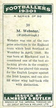 1931 Lambert & Butler Footballers 1930-1 #38 Maurice Webster Back