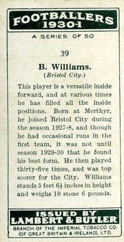 1931 Lambert & Butler Footballers 1930-1 #39 Bertie Williams Back